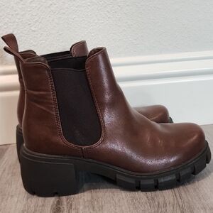 Soda Brown Chelsie Ankle Boots with Elastic Panels and Chunky Sole